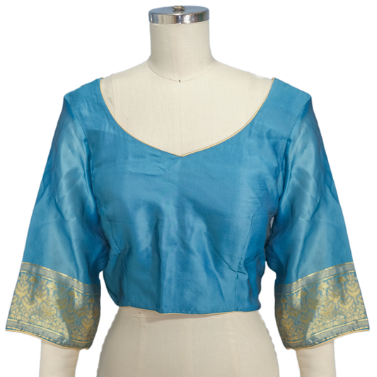 Custom Made Teal Silk Saree Blouse - Size LG - Pre-owned