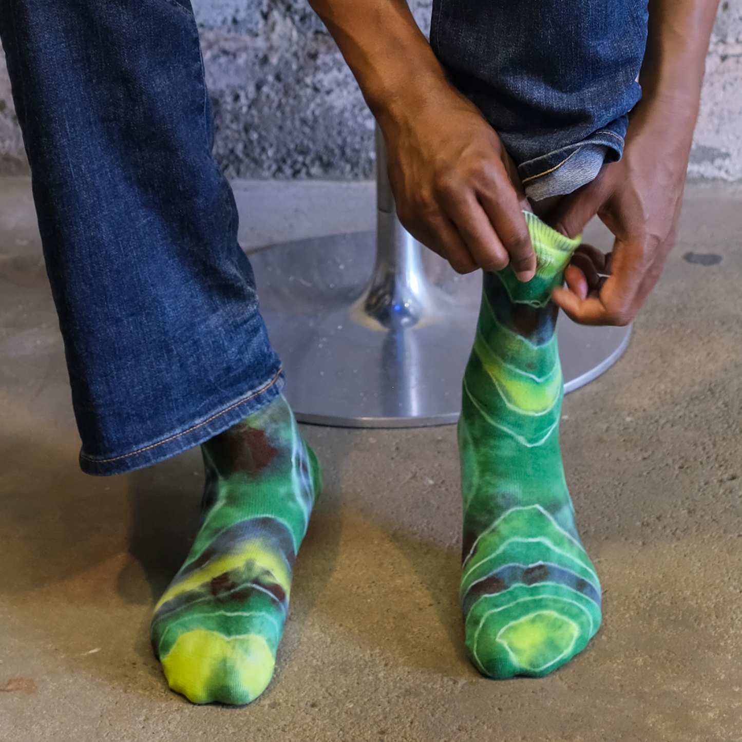 Agate Tie Dye Crew Socks - Green - by Cross Dude Tie Die