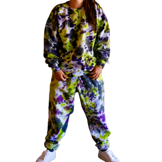 Nebula Tie-Dye Sweat Suit Set - Green - MD - by Cross Dude Tie Dye