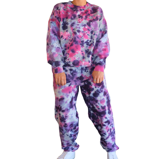 Nebula Tie-Dye Sweat Sweatsuit Set - Purple - MD  - by Cross Dude Tie Die