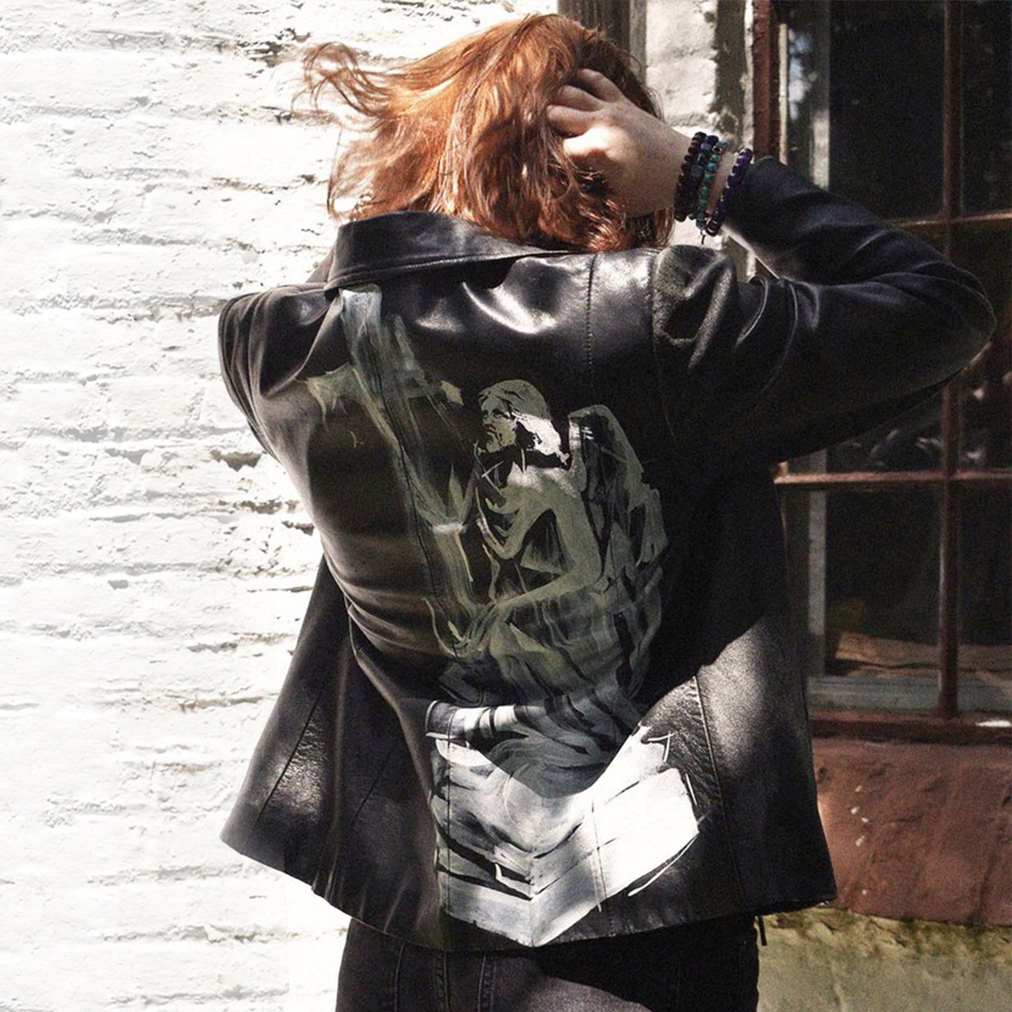 The Graveyard Shift - Leather Alfani Jacket - Size SM - Hand Painted by Mercy Vavra
