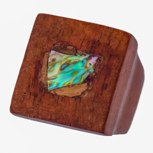 Abalone Ring - Brazilian Rosewood and Quilted Honduran Mahogany Ring - by Nicholas Howlett