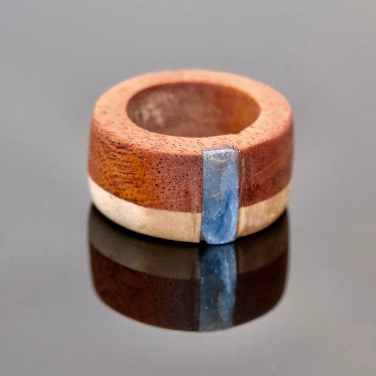 Seaside  - Quilted Honduran Mahogany and Japanese Plum Wood Ring by Nicholas Howlett