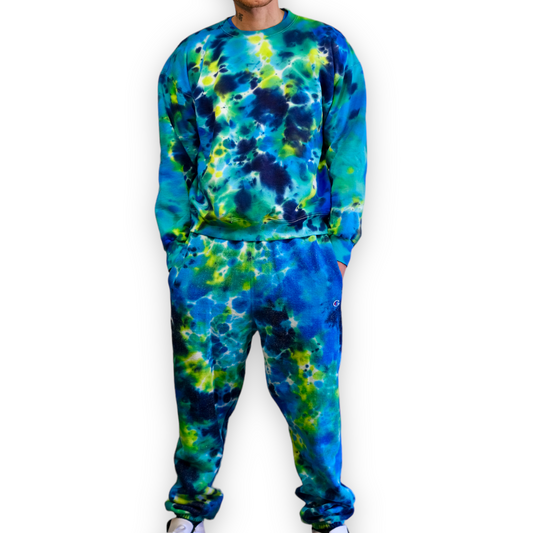 Nebula Tie Dye Sweatsuit Set - Blue - LG - by Cross Dude Tie Die