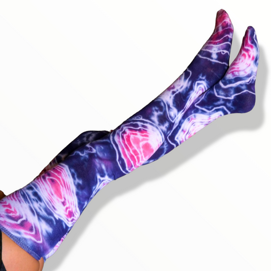 Agate Tie-Dye Thigh High Stockings - Purple - One Size Fits All - by Cross Dude Tie Die