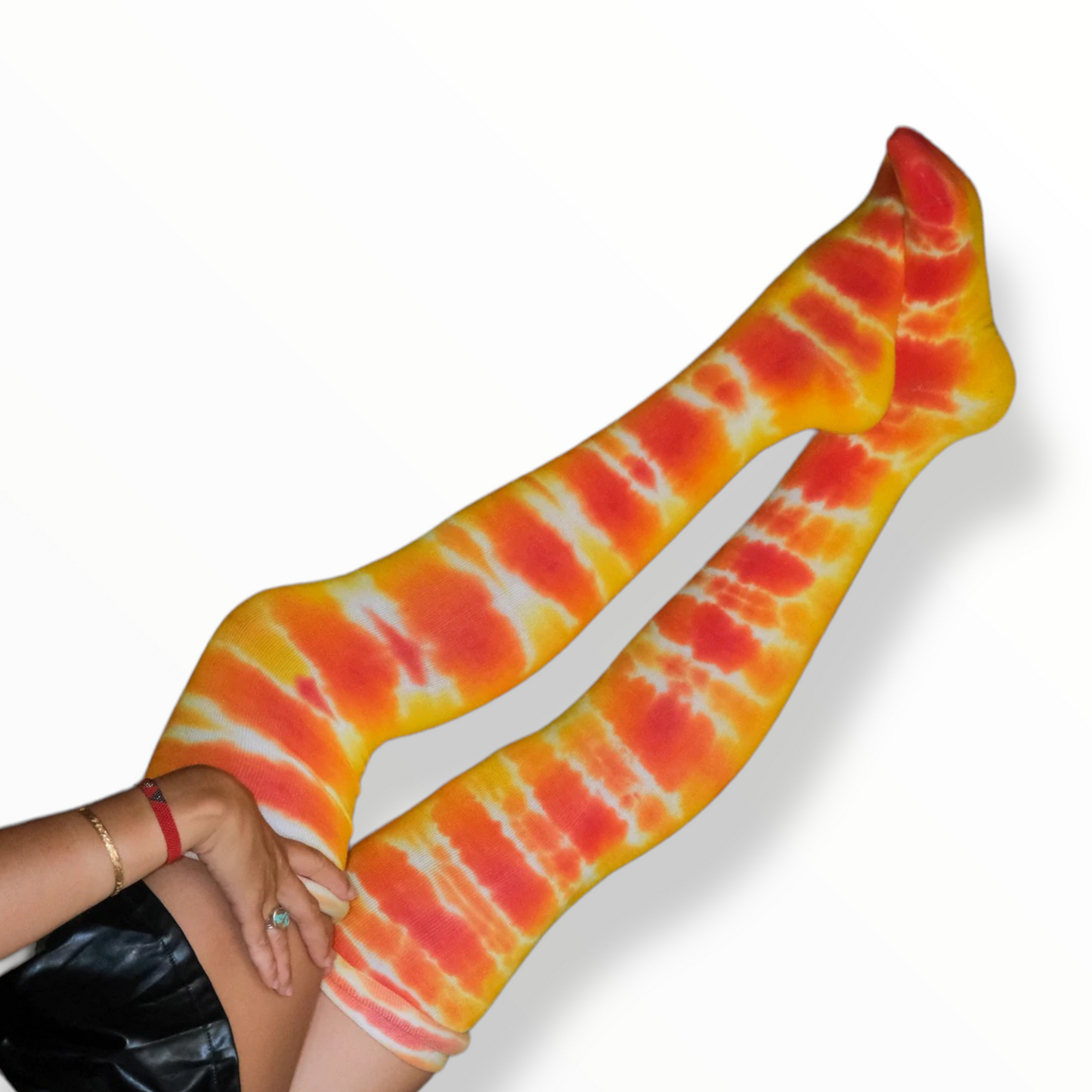Tie-Dye Thigh High Socks - Orange - One Size Fits All - by Cross Dude Tie Die