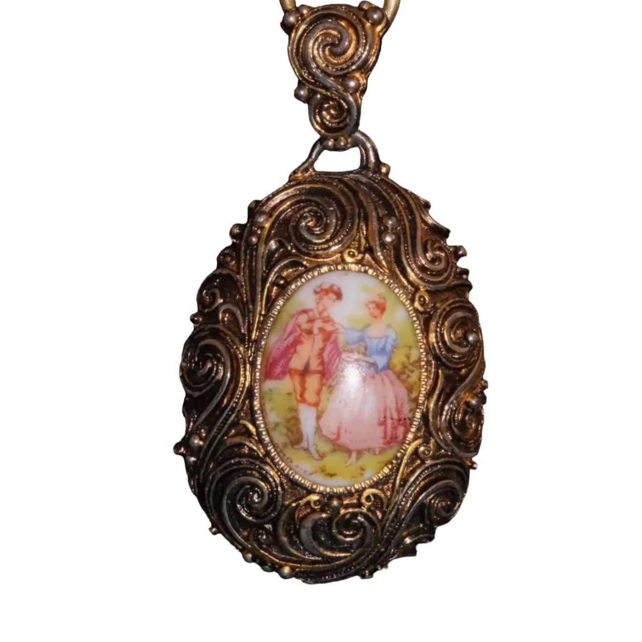 Vintage Limoges Porcelain Pendent with Chain by Deb Nevin