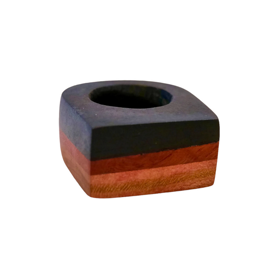 Layer Cake - Ebony, Red Acacia, CA Koa, and Italian Plum Wood Ring - by Nicholas Howlett