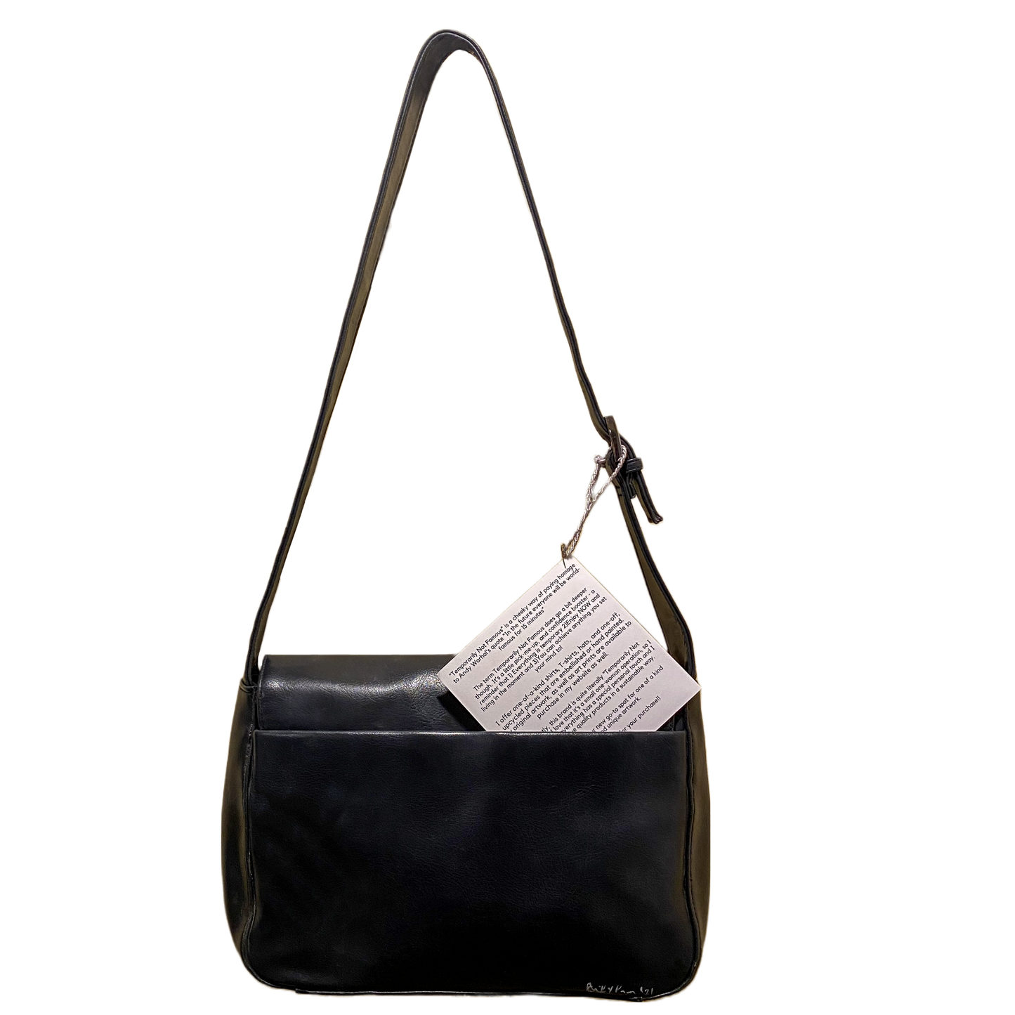 "Olivia" Black Leather Shoulder Bag Hand Painted - by Temporarily Not Famous