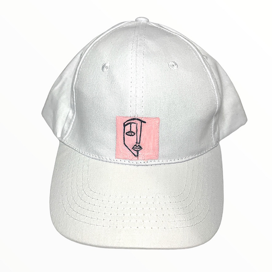TNF "Signature Face" - White Baseball Cap - Hand Painted by Temporarily Not Famous