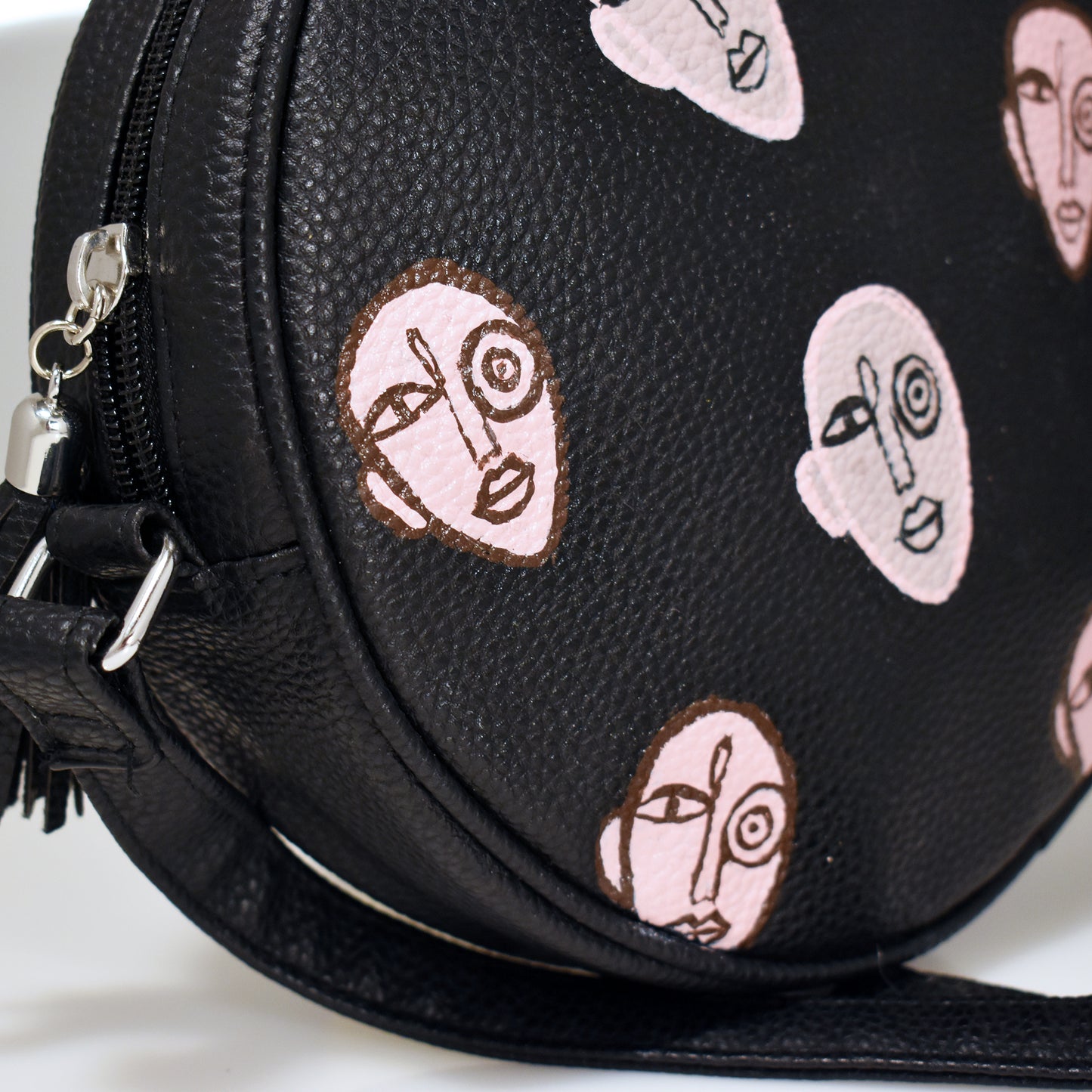 Face It - Black Mix NO.6 DSW - Circle Bag - Hand Painted by Temporarily Not Famous