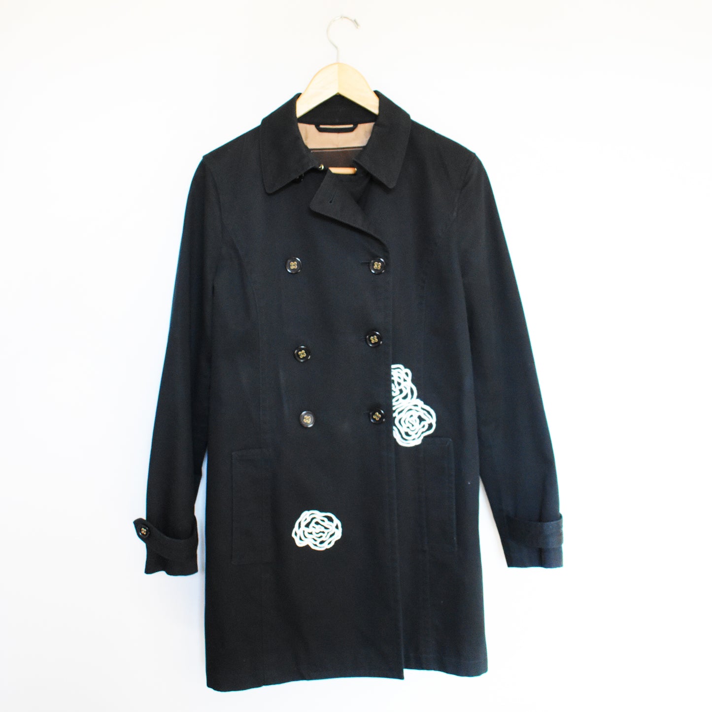 Graffitti Rose Trench Coat (Coach) - Size S/P - Handpainted by Jessica Carbone